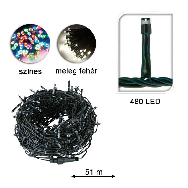 LED fényfüzér választható méretben és színben-480 LED-es -színes