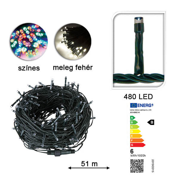 LED string lights in selectable sizes and colours - 480 LEDs - multicolour