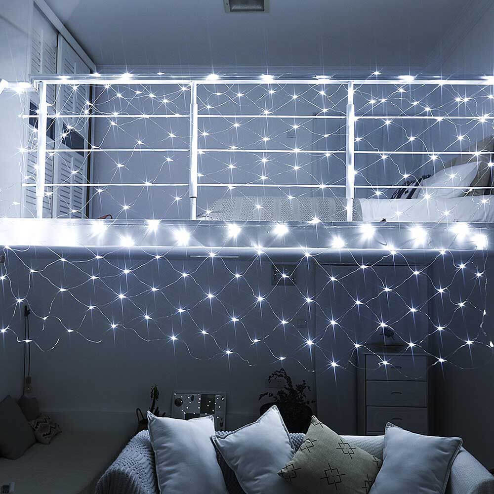 128 LED-es hálós fényfüzér, 2 színben-hidegfehér