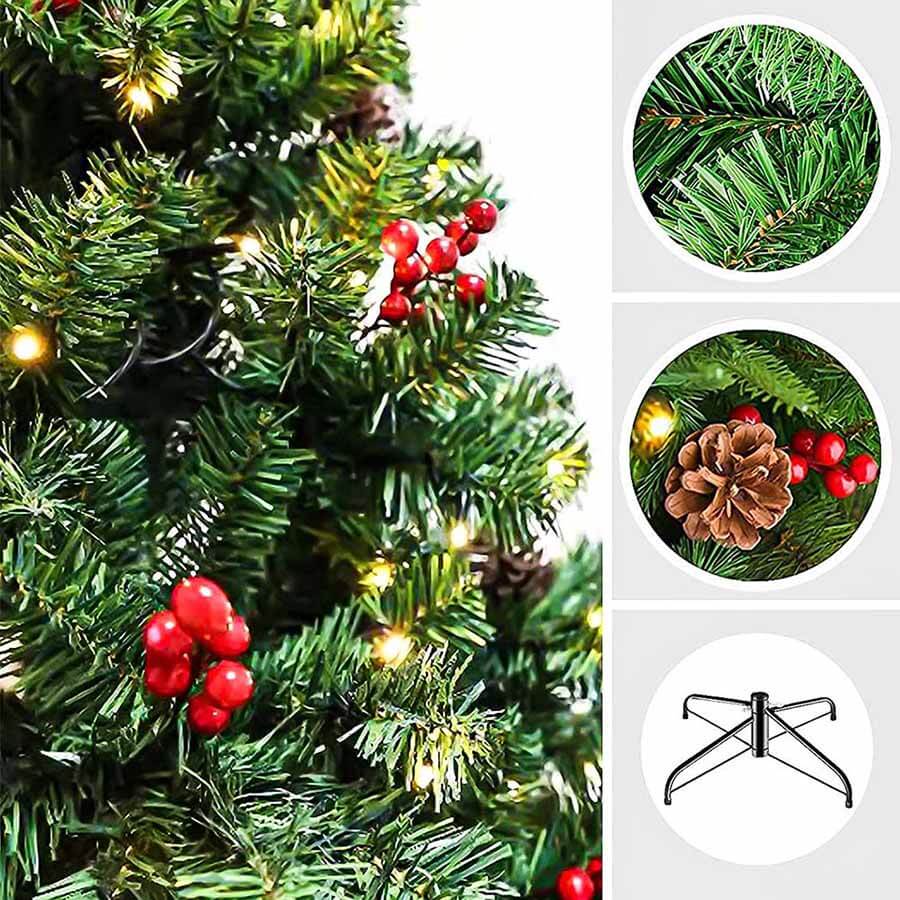 LED-es műfenyő több típusban, melegfehér-180 LED-es, 150 cm